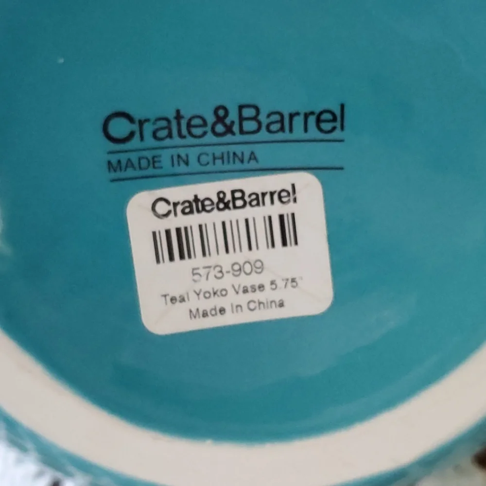 Crate & Barrel Vase ‘Yoko’ Double Gourd Turquoise Teal Blue Ceramic MCM 6”H